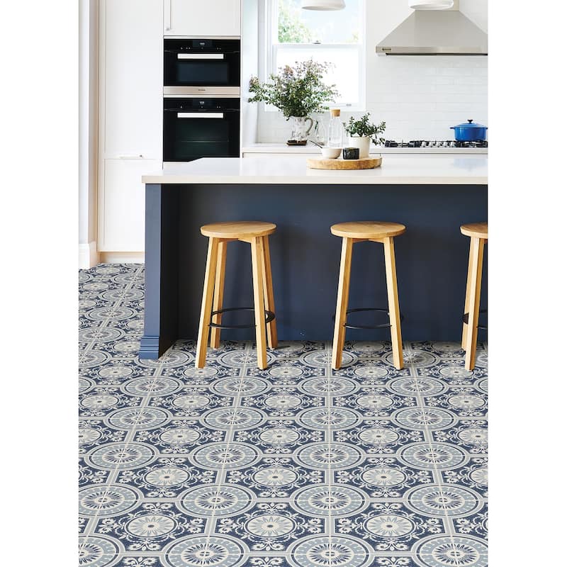 FloorPops Ezra Blue Peel & Stick Floor Tiles