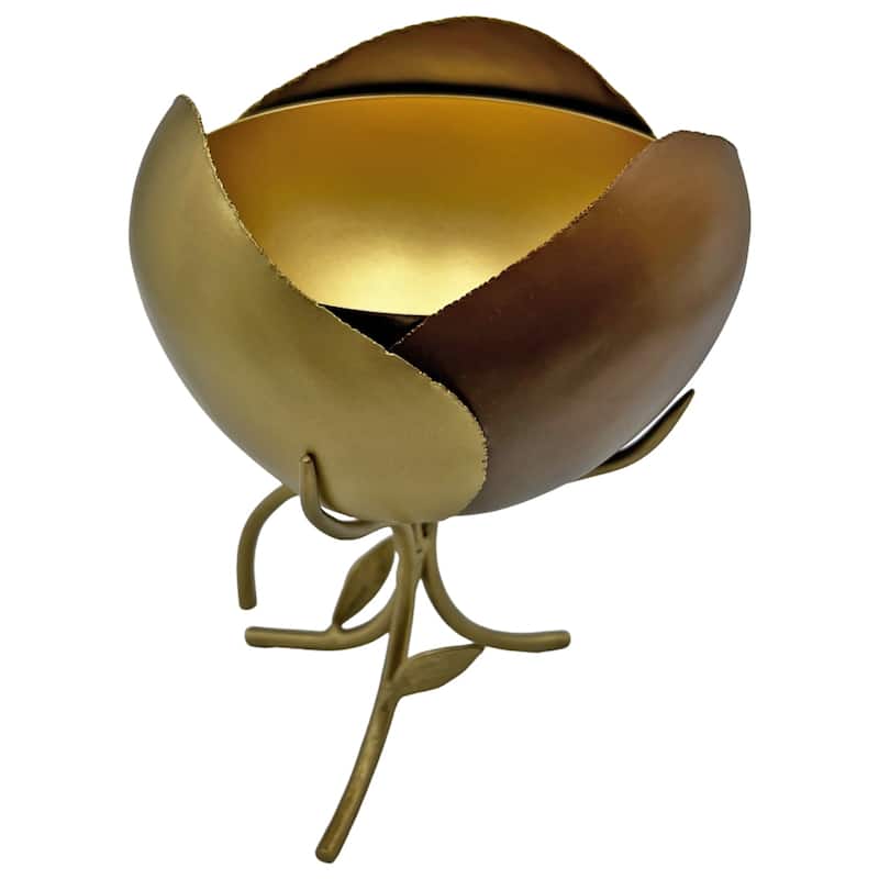 9" High Aluminum Rose Decorative Bowl - 7 x 7 x 9.5 in - Gold