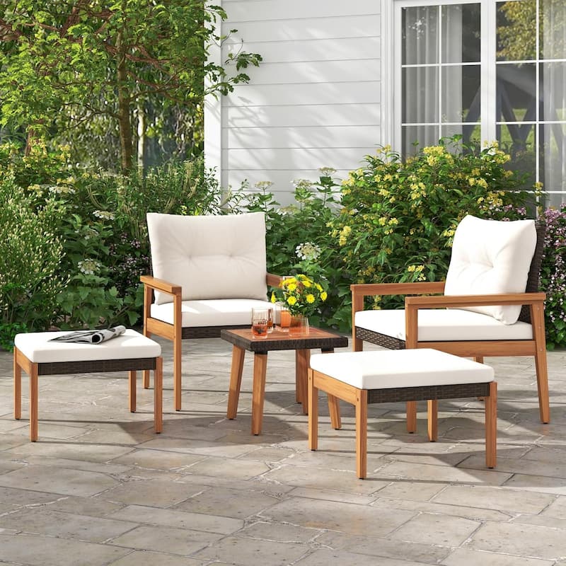 5PCS Rattan Patio Conversation Set Wicker Chairs Outdoor Furniture Set