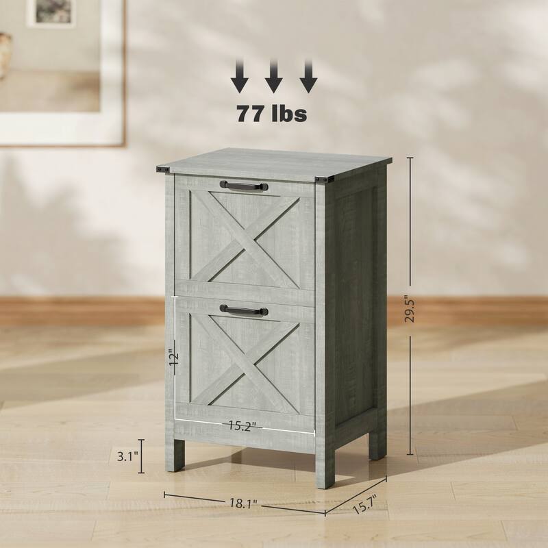 File Cabinet with 2 Drawers, Rustic Farmhouse Office Storage Cabinet,Light Gray