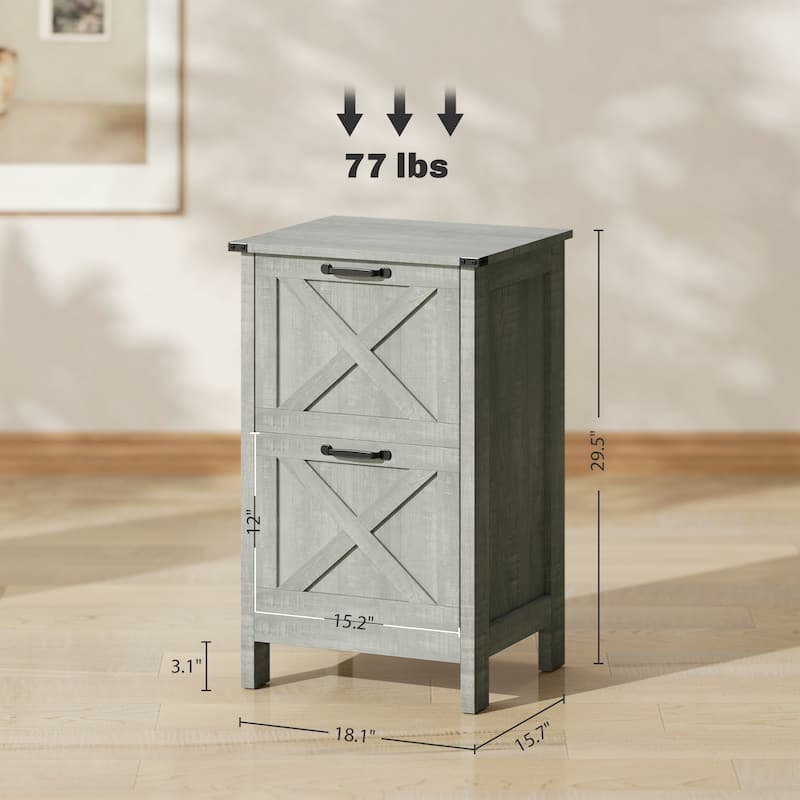 HOMCOM 2 Drawer Vertical File Cabinet with Silent Slides,Farmhouse Filing Cabinet with Barn Doors for A4/Letter Size