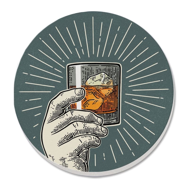 Squad 4 Pack Absorbent Stone Coaster with Protective Cork Backing Made in The USA 4" Round, Easily Wipes Clean - Multi