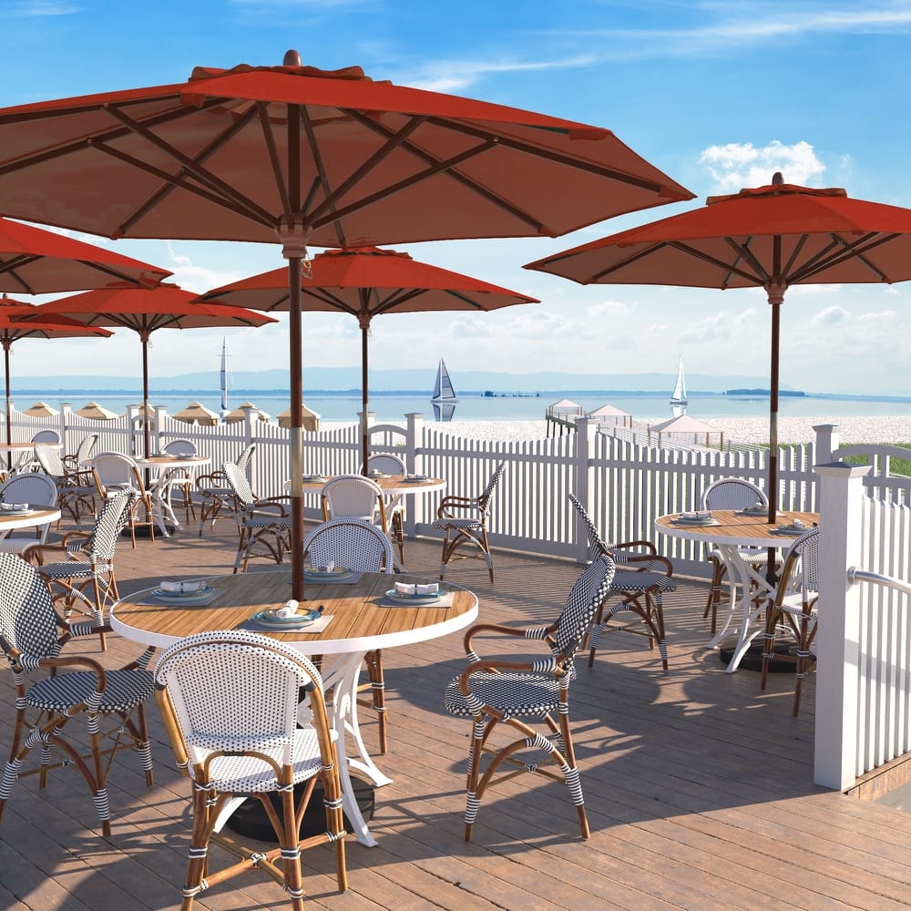 California Umbrella 9ft Marenti Wooden Sunbrella Patio Umbrella with Sunbrella Fabric, Base Not Included