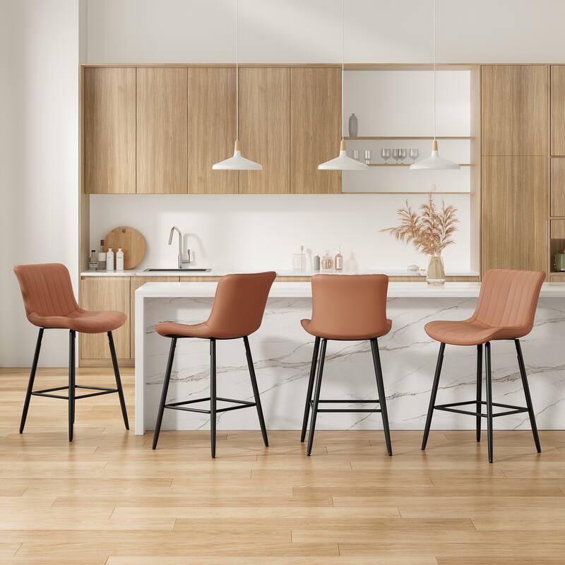 Counter Stools Set of 2, Faux Leather Counter Height Bar Stools, Modern Dining Table Chairs with Metal Legs
