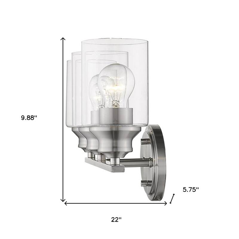 Damp Rated 3-Light Silver Vanity Wall Sconce with Clear Glass Shades and Reversible A19 Bulb Compatible