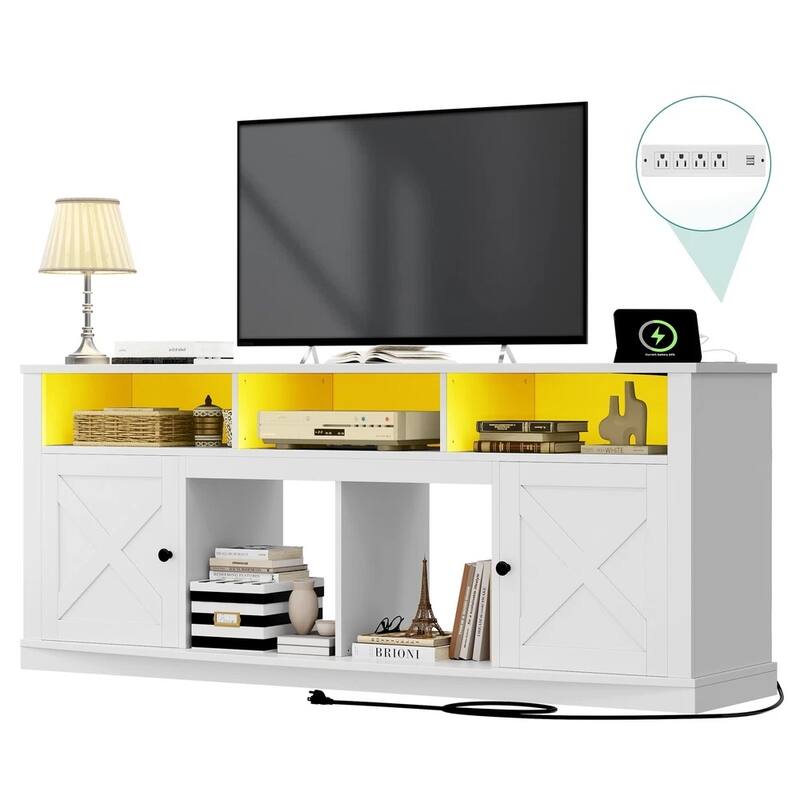 Farmhouse TV Stand with Barn Doors & Cabinets for TVS Up to 80" - 73 inches