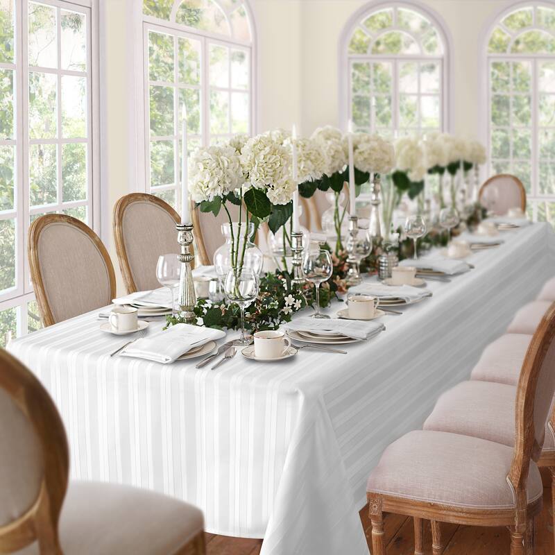 Denley Stripe Jacquard Fabric Tablecloth - 60"x144" - White