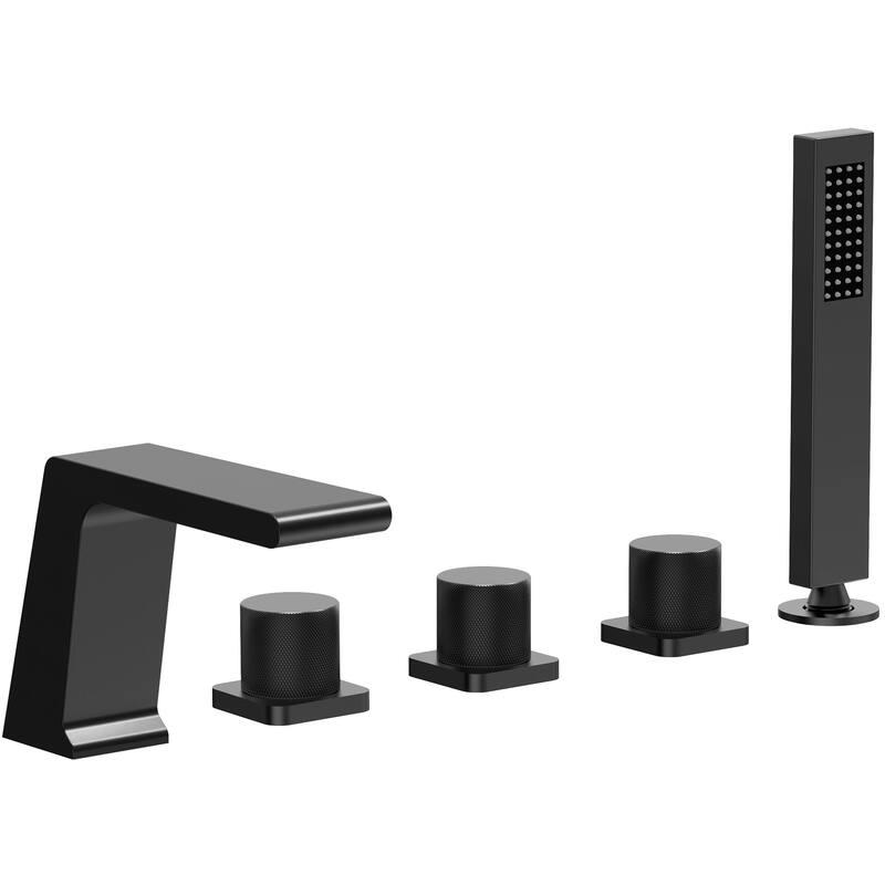 Roman Tub Faucet with Handheld Shower 3-Handle Deck Mount Bathtub Faucet Set - Matte Black