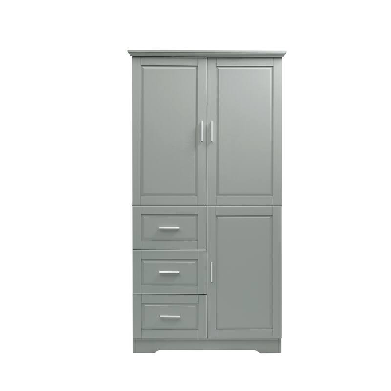Freestanding Floor Storage Cabinet with 3 Door, 3 Drawers, Long Bar Handles and Adjustable Shelf for Office Living Room Bathroom