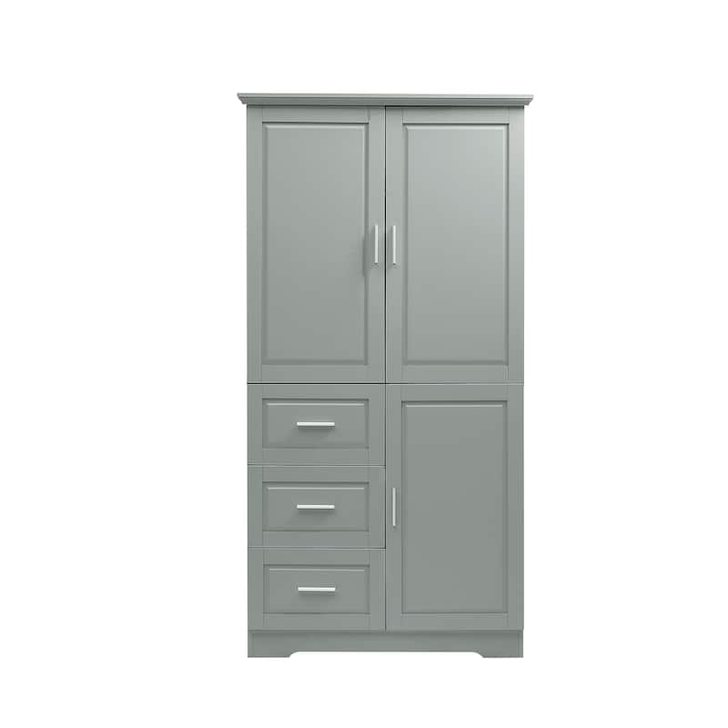Roomfitters Tall and Wide Storage Cabinet with 3 Drawers and Doors for Bathroom or Office Freestanding Unit
