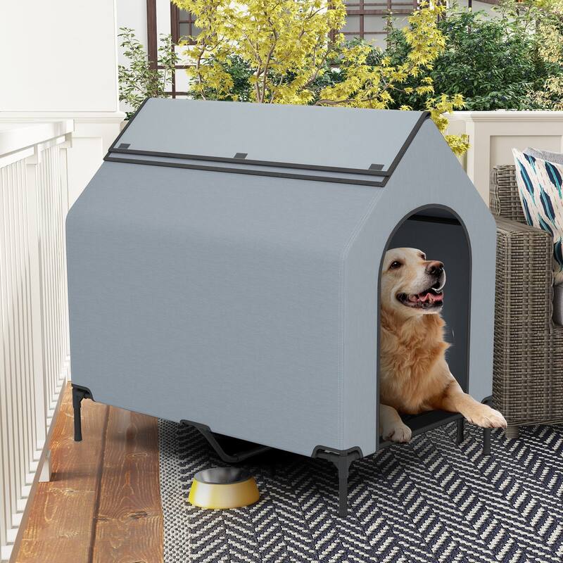 Outdoor Elevated Pet House with Ventilated Windows