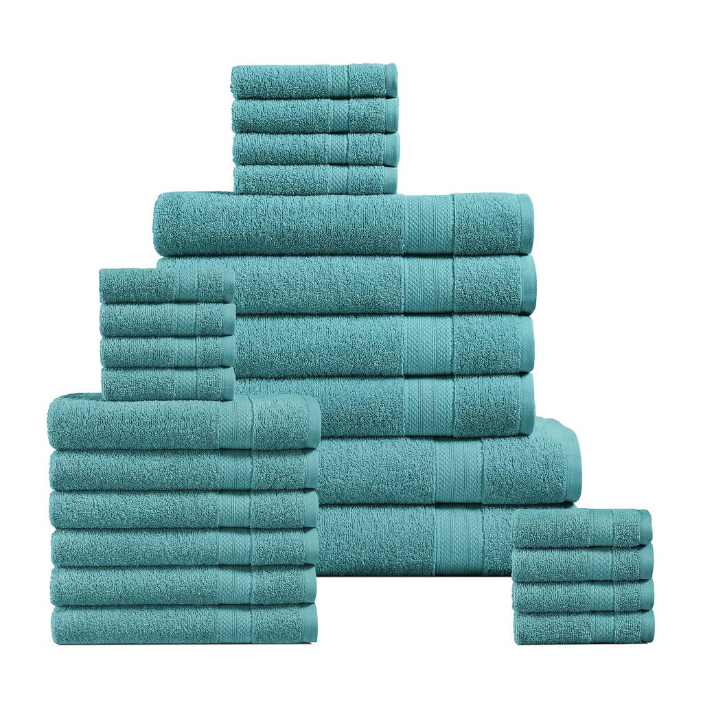 24 Piece Bath Towels Set 100% Cotton Bathroom Towels, 4 Large Bath Towels, 2 Bath Sheets, 6 Hand Towels, 8 Wash Cloths
