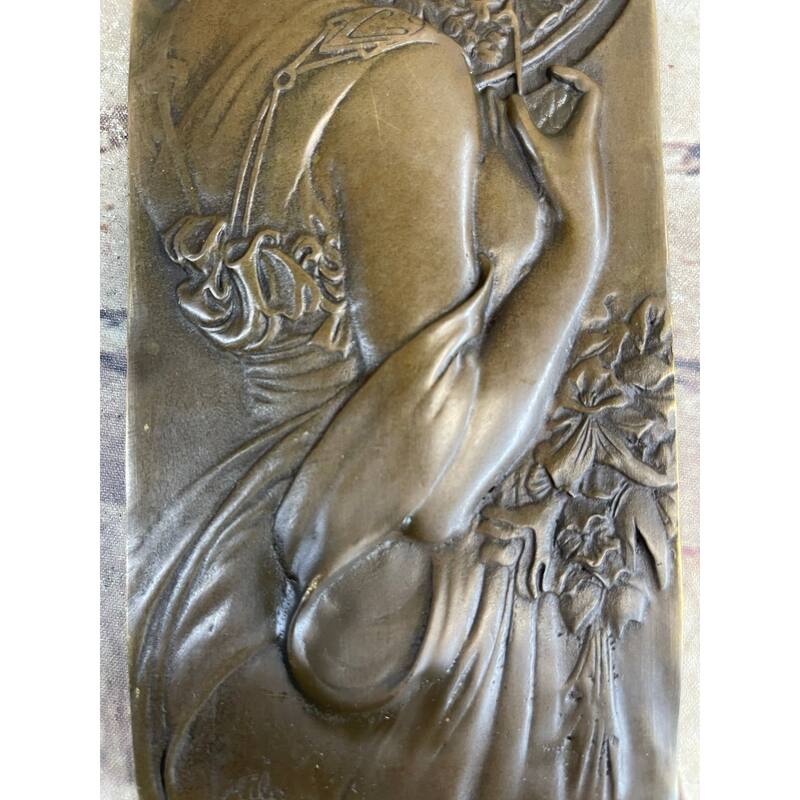 Art Noveau Female Woman Portrait Bas Relief Bronze Sculpture Carving Hanging Art 9.5 Inches X 4 Inches