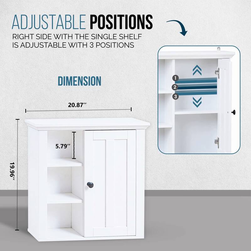 White MDF Wood Bathroom 1-Door Wall Storage Cabinet - 19.96" H x 20.87" W x 5.71" D