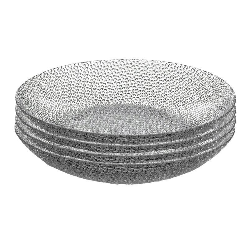 Stylish Glass Soup Plates with Pebble Design Perfect for Serving Soup Salads or Pasta - Set-4 - Clear