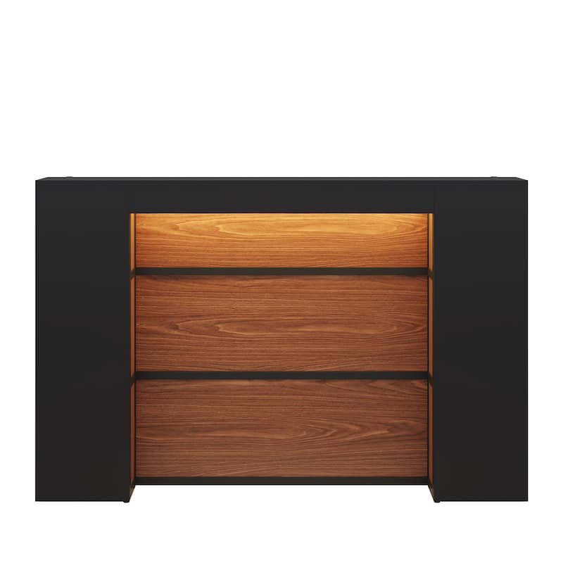 Modern 63" Reception Desk with LED Lights Black & Rustic Brown Finish