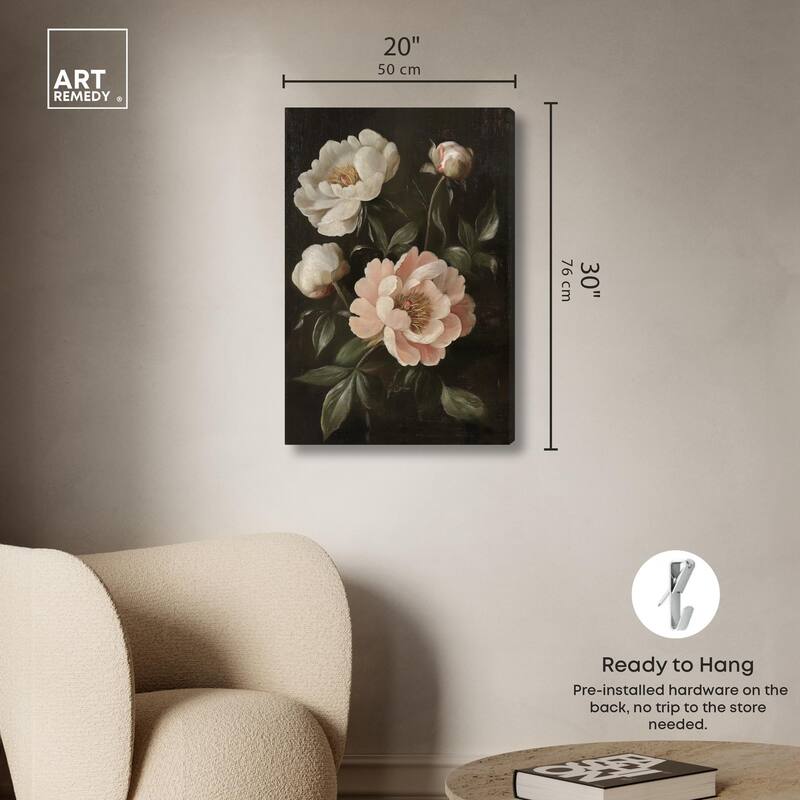 White Peonies in Dark II Canvas by Art Remedy, Gallery Wrapped