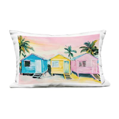 Stupell Pastel Tropical Beach Cabins Printed Outdoor Throw Pillow Design by Arlington Prints