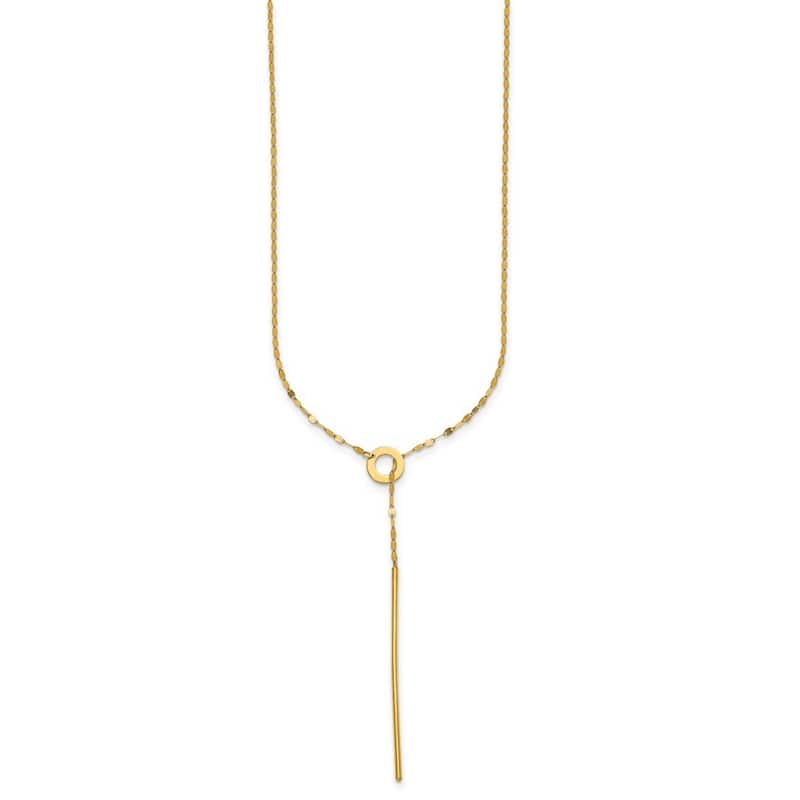 Curata Italian 14k Yellow Gold Italian Unusual Bar Circle Lariat Necklace