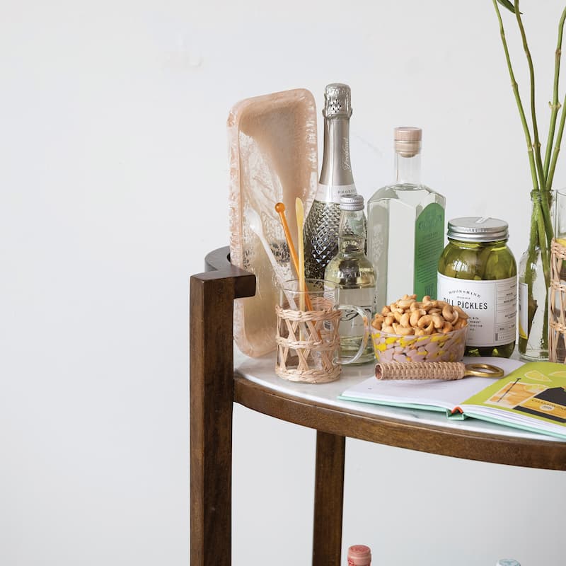 Mango Wood and Marble 2-Tier Bar Cart - 25.5"L x 14.0"W x 33.5"H