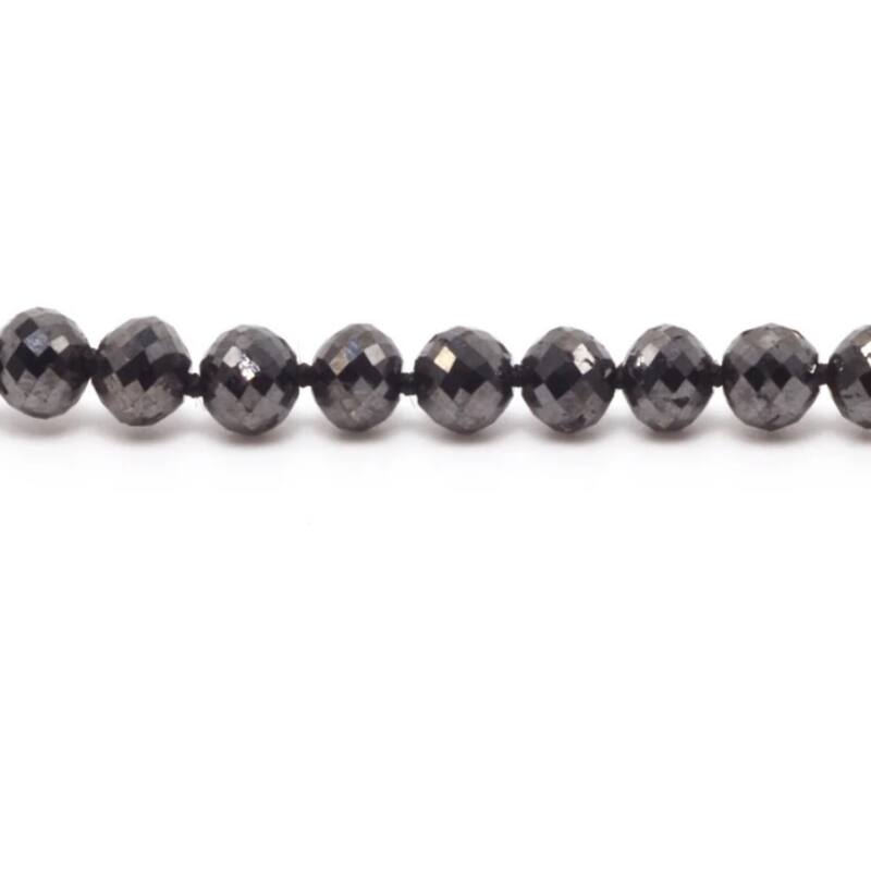 121 Ct Black Diamond Faceted Bead Necklace 22" Yellow Gold
