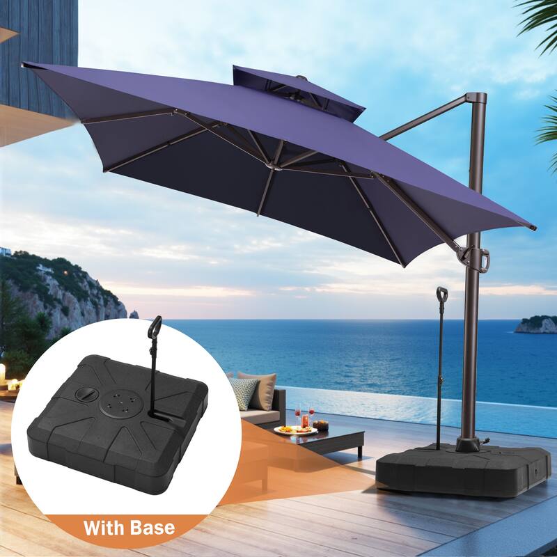 Outdoor 10X13 FT Dual Top Patio Cantilever Umbrella with Rod Base - Navy Blue
