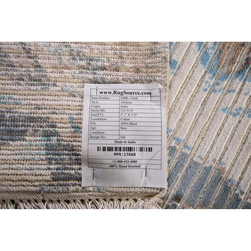 Abstract Oriental Accent Rug Handmade Wool Carpet - 3'0" x 5'1"