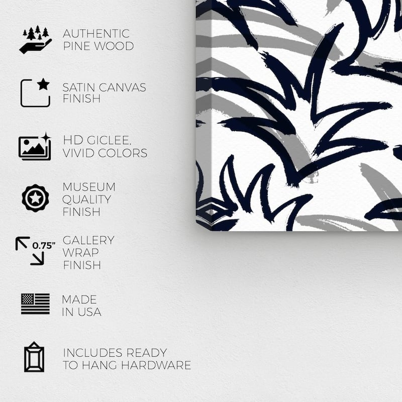 Wynwood Studio Canvas Abstract Navy and Grey Pinaple Leaf White and Modern & Contemporary Wall Art Canvas Print