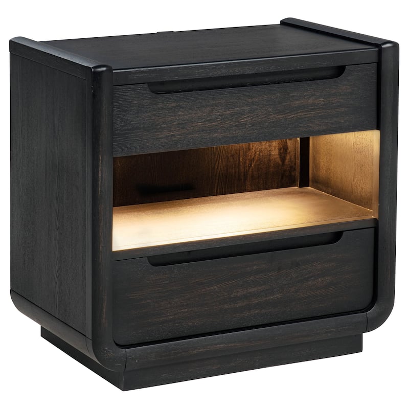 Leandro 2-drawer LED Nightstand with USB Burnished Black - Burnished Black