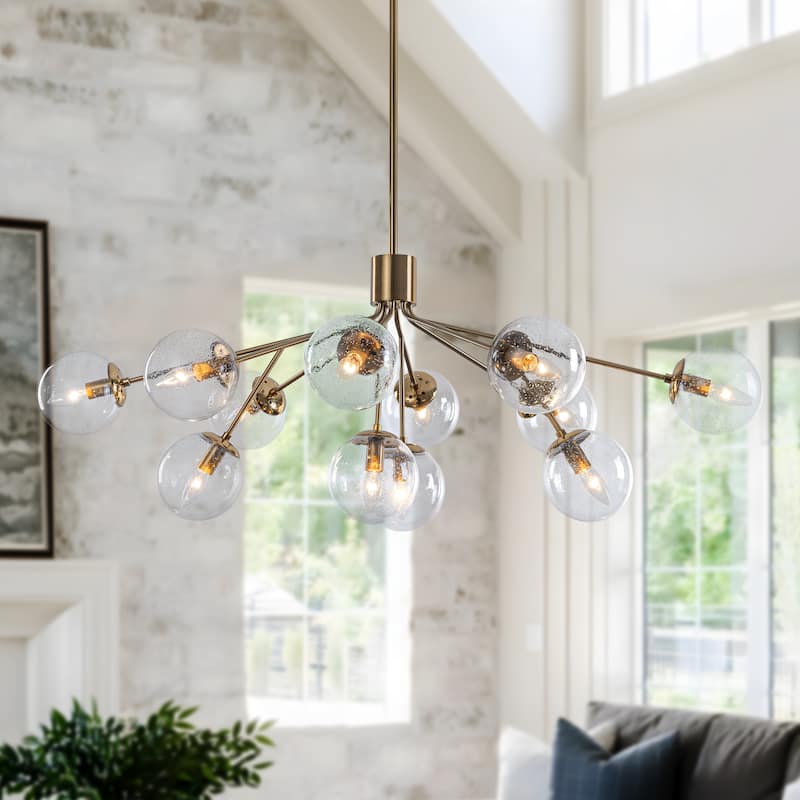 Starsky 12-Light Clear Bubble Glass Chandelier for Dining Room, Entryway, Living Room, Kitchen Island - Gold