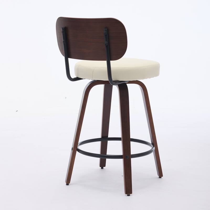 Roomfitters Mid-Century Modern Swivel Bar Stools Set of 2, 26" Upholstered Counter Height Chairs, Metal Footrest, Beige