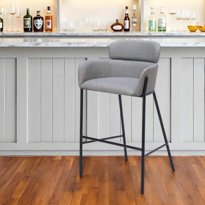 30" Slate Gray And Black Fabric And Steel Bar Height Bar Chair - Slate Gray