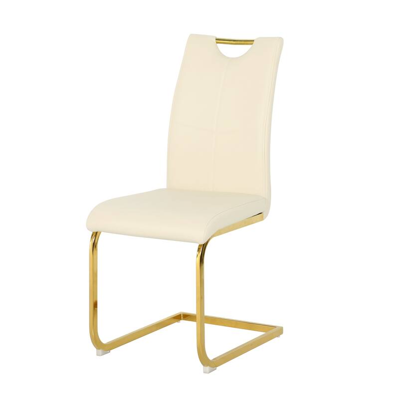 Modern PU Dining Chair, Living Room Chair, Upholstered Chair, Gold Metal Chair Leg Design, Kitchen (Set Of 4)