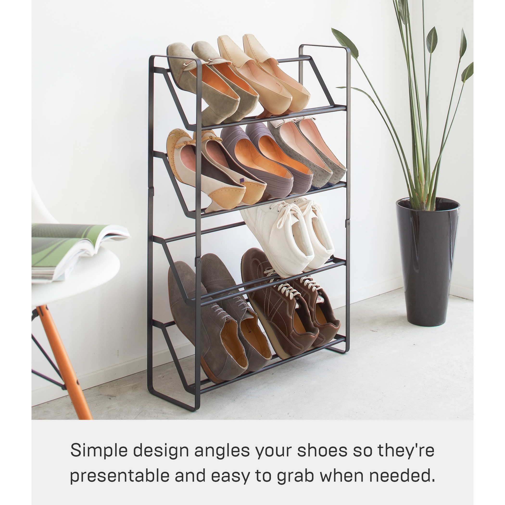 Yamazaki Home Slim Shoe Rack, Steel, Holds 8 to 12 shoes, Holds