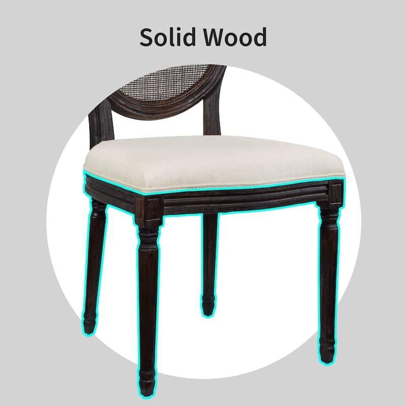 French Chic Vintage Dining Side Chair With Upholstered Linen Welted Fabric And Elegant Natural Rustic Wood Frame
