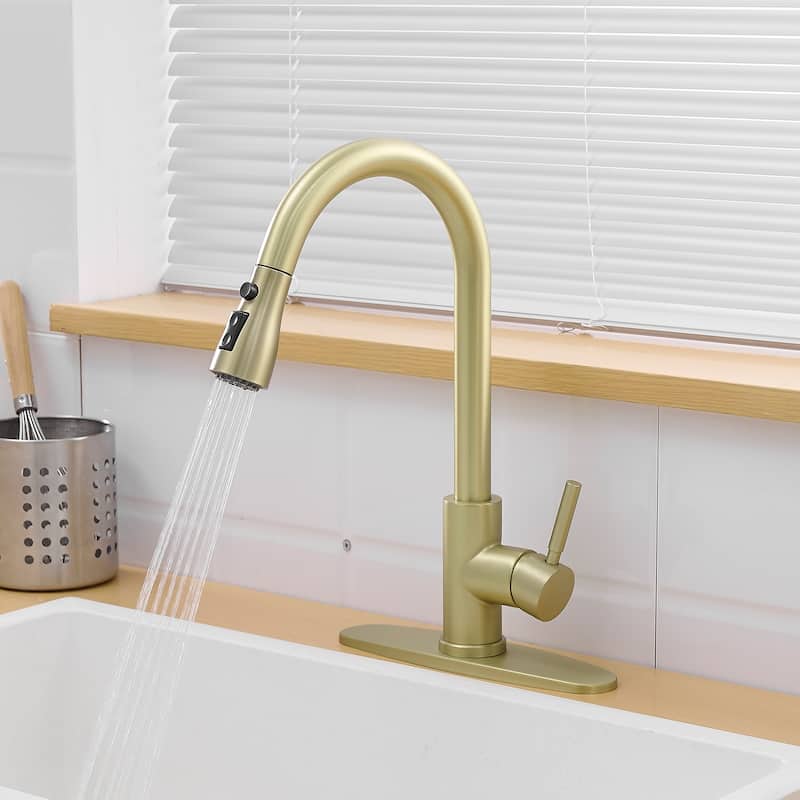 Single Handle Pull Down Kitchen Faucet with Deckplate