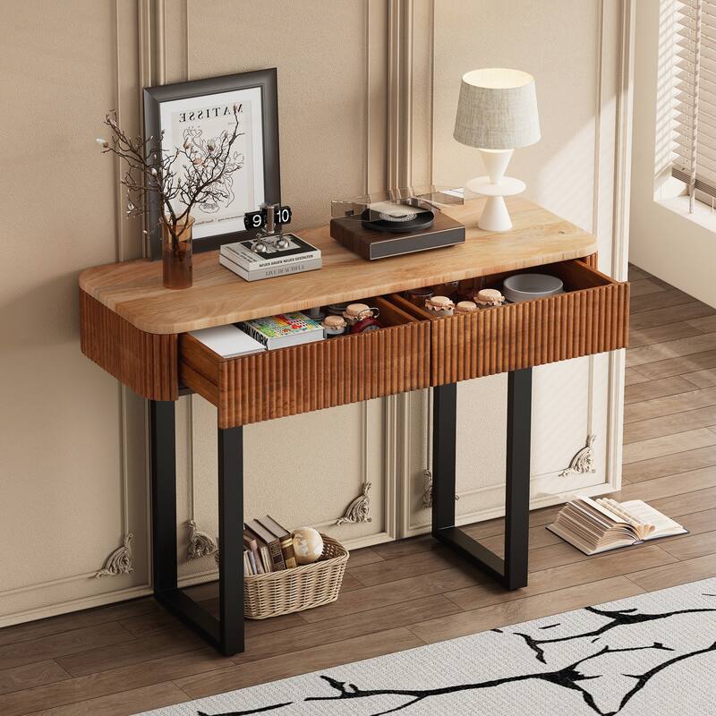 Solid Wood Entryway Table with Fluted Design
