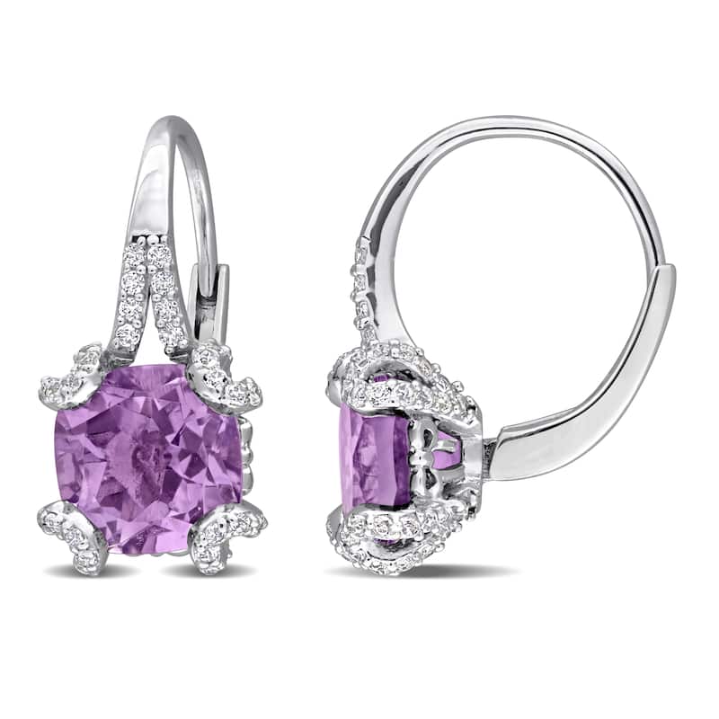 Miadora 4ct TGW Amethyst and White Topaz Leverback Earrings in Sterling Silver
