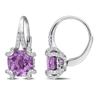 Miadora 4ct TGW Amethyst and White Topaz Leverback Earrings in Sterling Silver