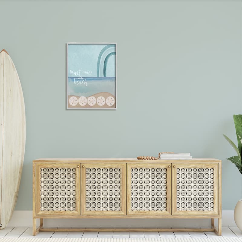 Stupell Meet Me At Beach Sand Dollar Watercolor Rainbow Framed Wall Art - Blue