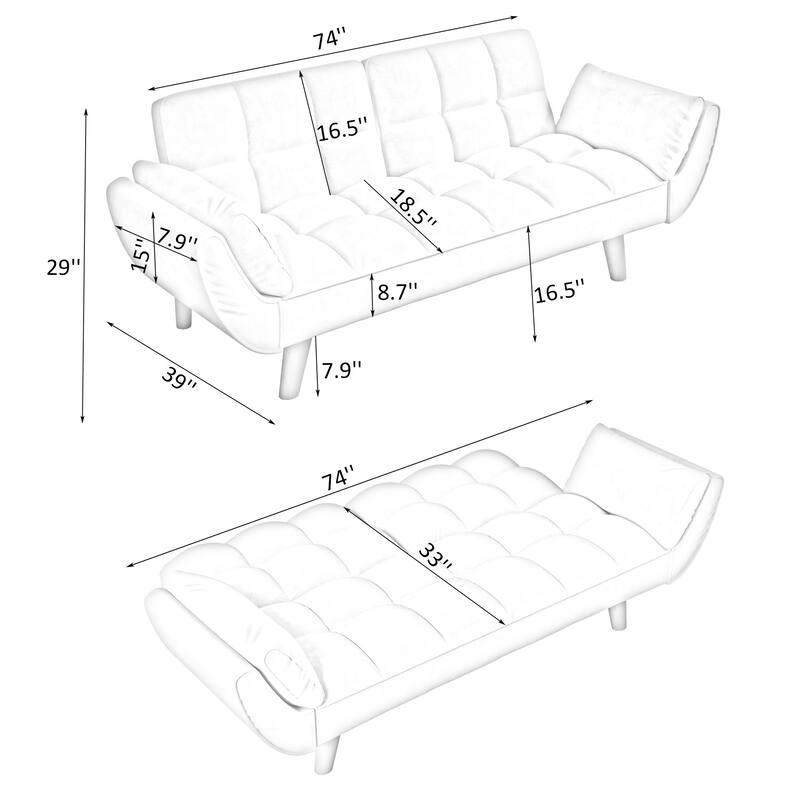 Yellow Convertible Sofa Bed with Adjustable Backrest, Folding Sofa Loveseat Upholstered Sofa Couch for Living Room