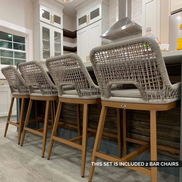 PURPLE LEAF 2 Set of Modern Bar Stool with Backrest and Arm,Upholstered Chair and Aluminum Legs