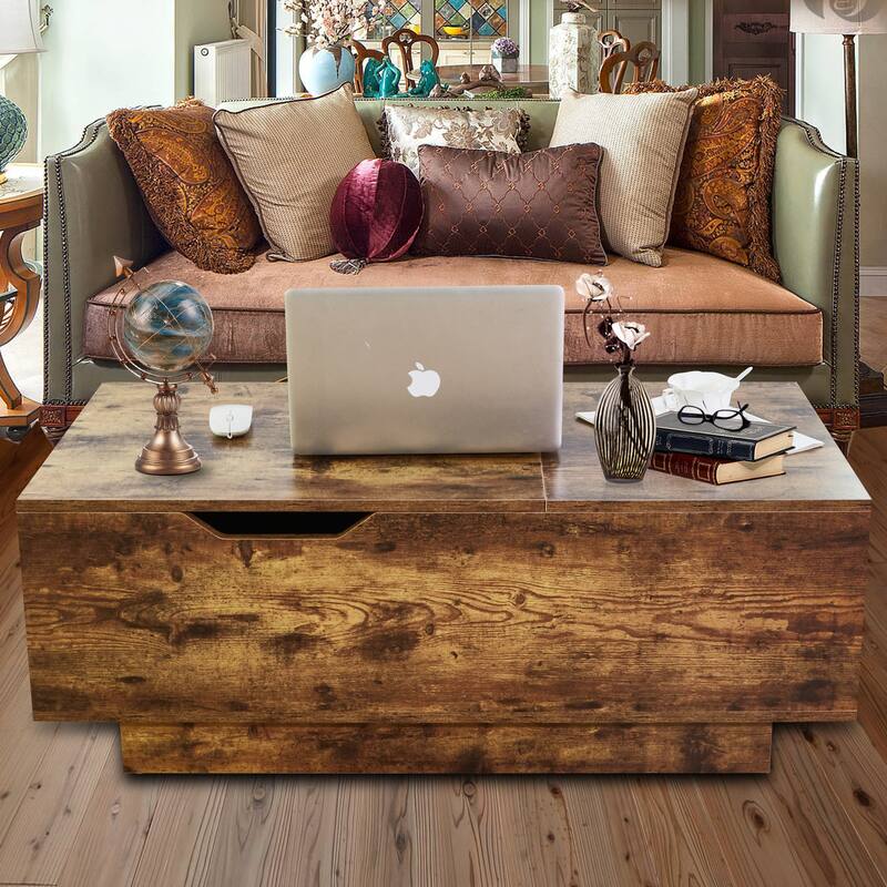 New Adjustable Top Coffee Table in Walnut or Grey, Rectangle Living Room Desk with Storage