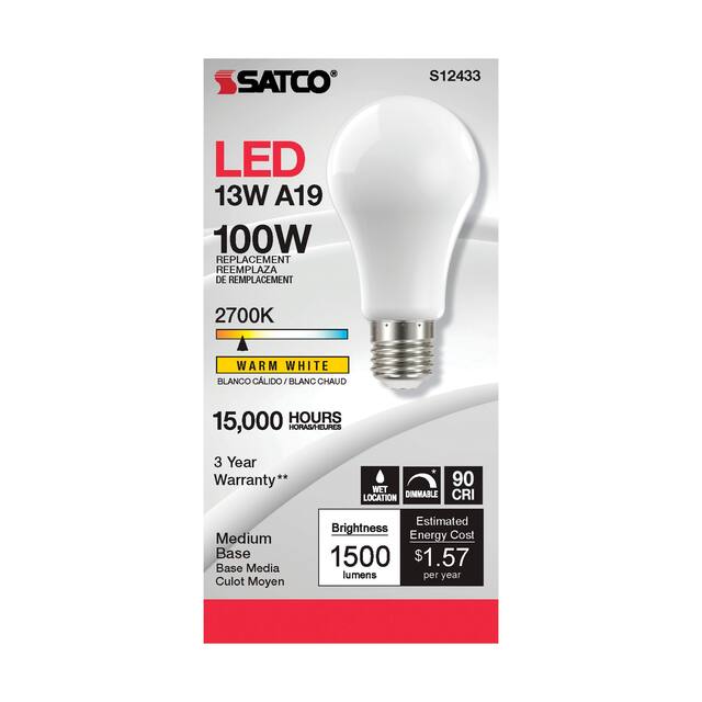 13.5 Watt LED A19 Soft White Medium Base 2700K 90 CRI 120 Volt