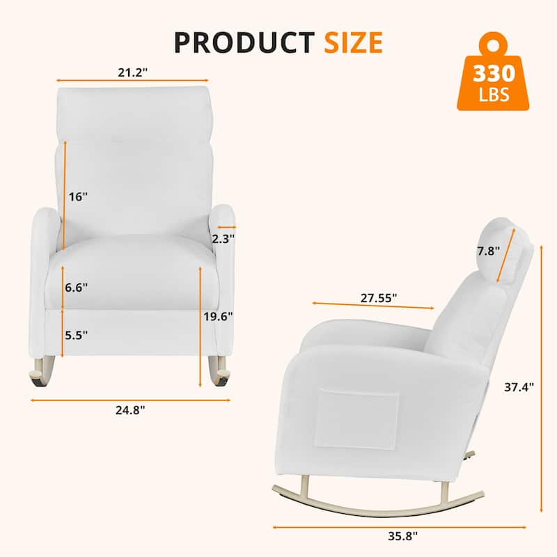 Chenille Nursery Armchair Rocking Chair Set of 1 with Metal Legs with Side Pocket for Living Room