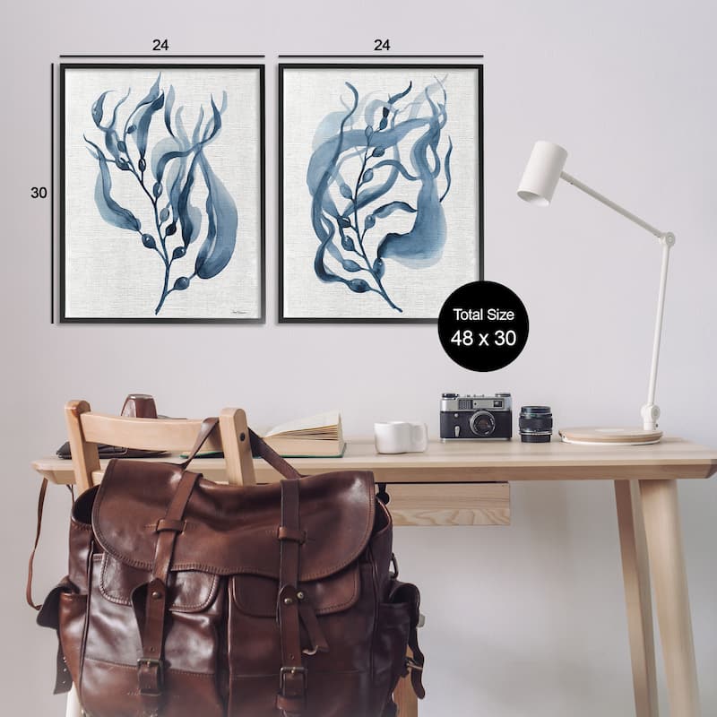 Stupell Fluid Blue Herbs Framed Giclee Art Design By Carol Robinson (Set of 2)