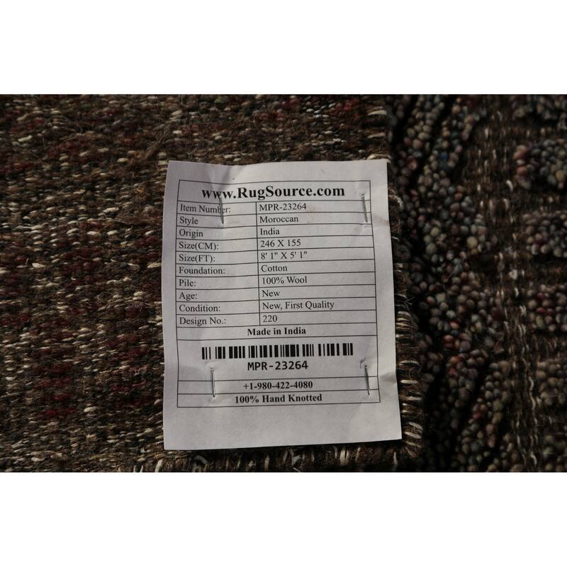Brown Moroccan Indian Area Rug Handmade Wool Carpet - 5'1" x 8'1"