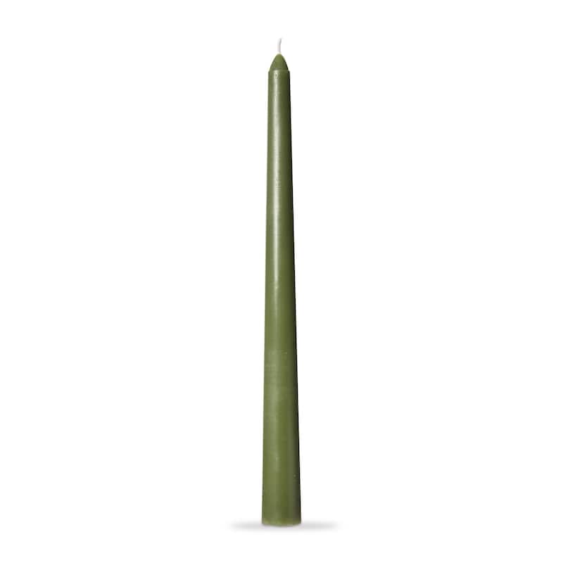 Color Studio 12" Traditional Taper Unscented Smokeless Paraffin Wax Candle Olive Green, Set of 4, Burn Time 8 hrs.