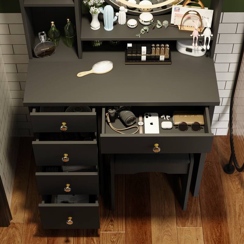 Makeup Vanity Dressing Table, Vanity Mirror with Lights and Table Set - 52"H