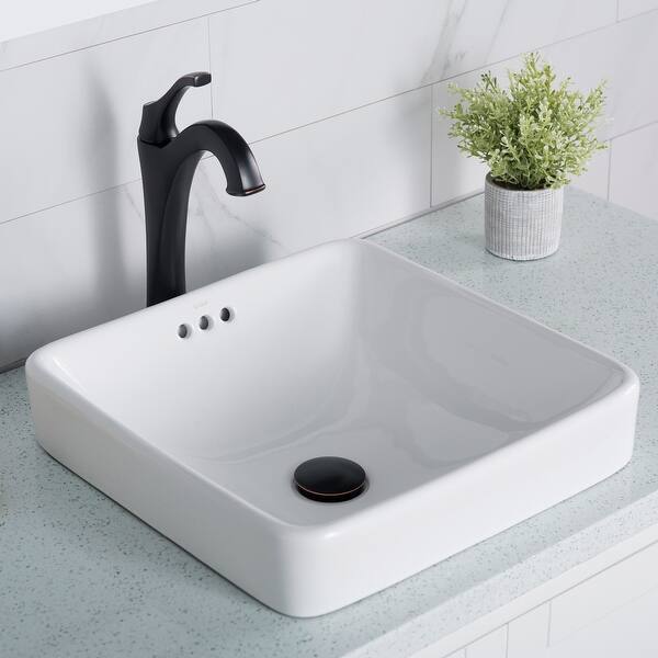 Shop Kraus Elavo 16 1 4 In Square Ceramic Semi Recessed Bathroom Sink Overstock 10482046